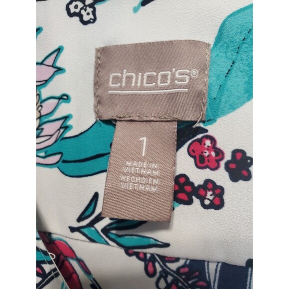 Chico's White Floral V-Neck Dolman Sleeve Button-Up Tunic Size 1 Medium - Picture 3 of 7